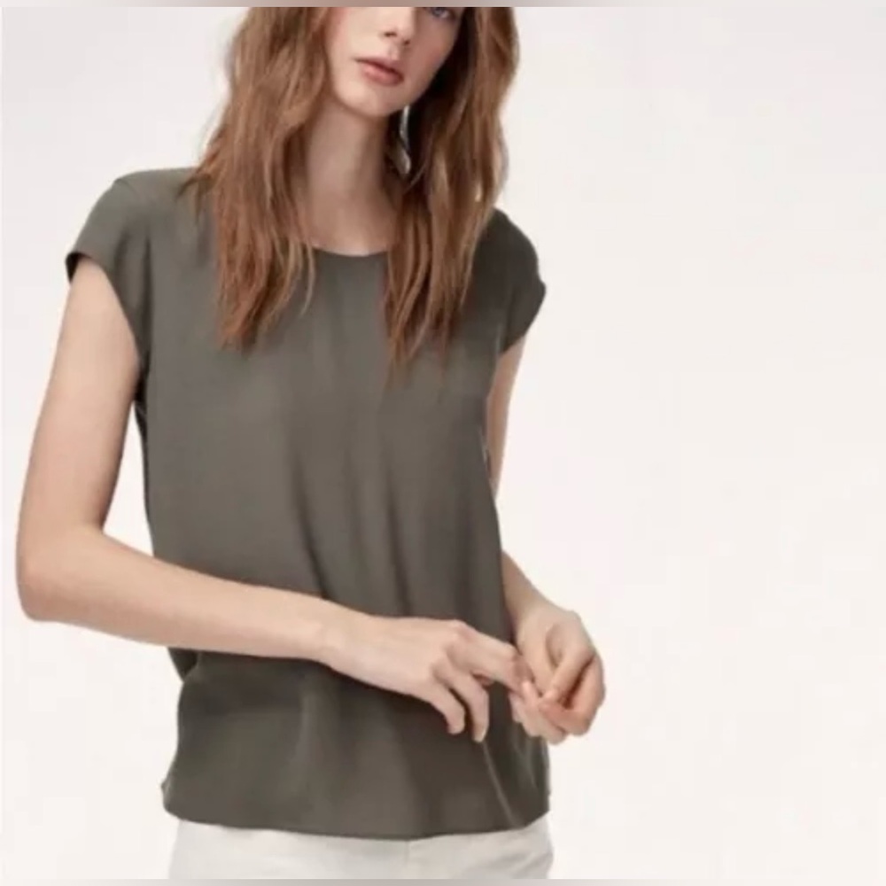 Wilfred Free greenish-grey cap sleeve crepe lined blouse. Size S